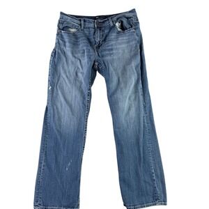 BKE Tyler Straight Jeans Mens 36x32 Blue Medium Wash Paint Splatter Work